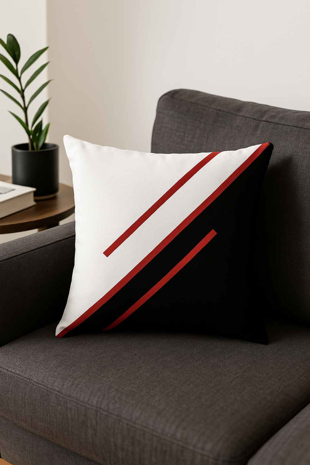 housse de coussin géométrique noire et rouge pour canapé - vue 3 sur 2