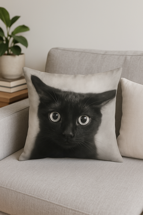 housse de coussin imprimée chat noir pour décoration intérieure