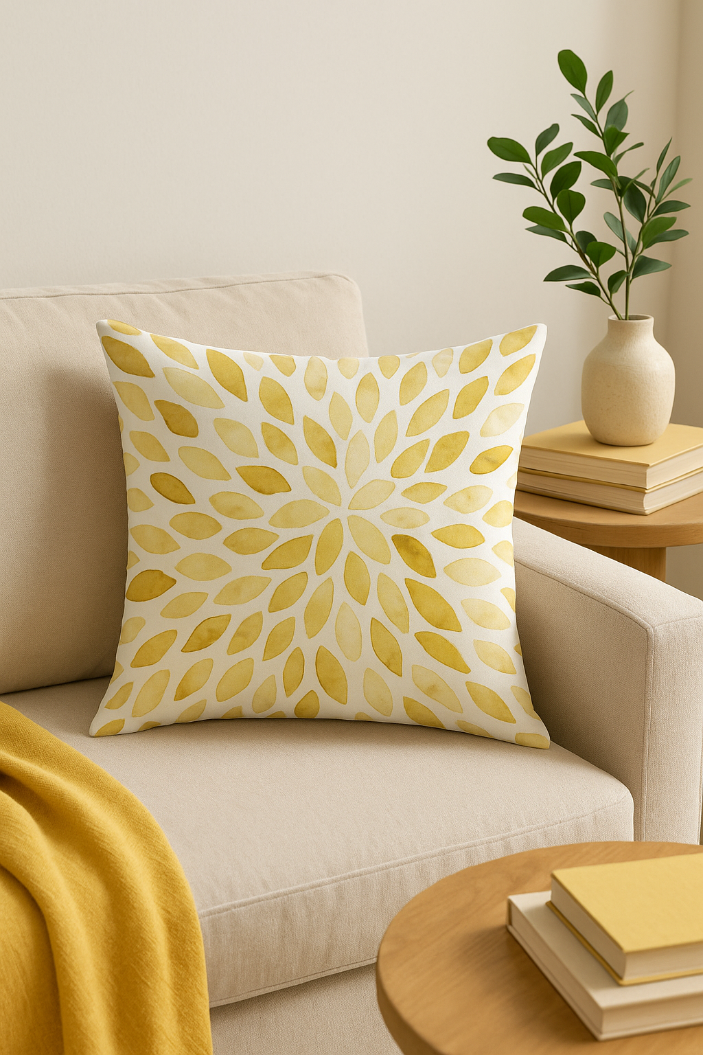 housse de coussin jaune carrée pour décoration intérieure