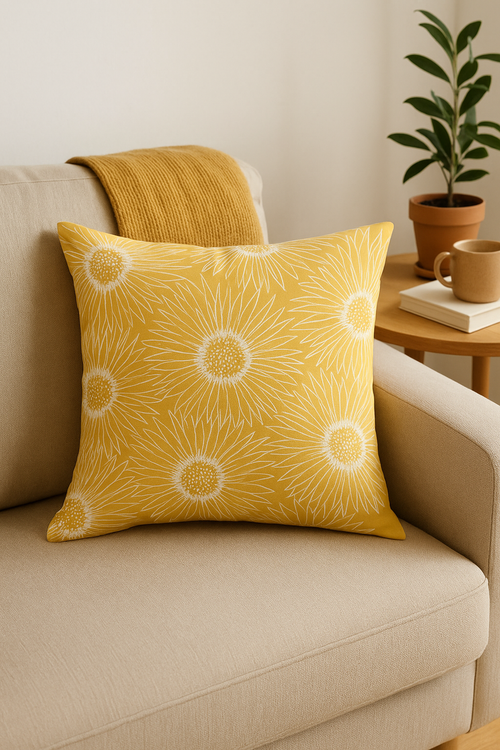 housse de coussin jaune carrée pour décoration intérieure - vue 2 sur 2
