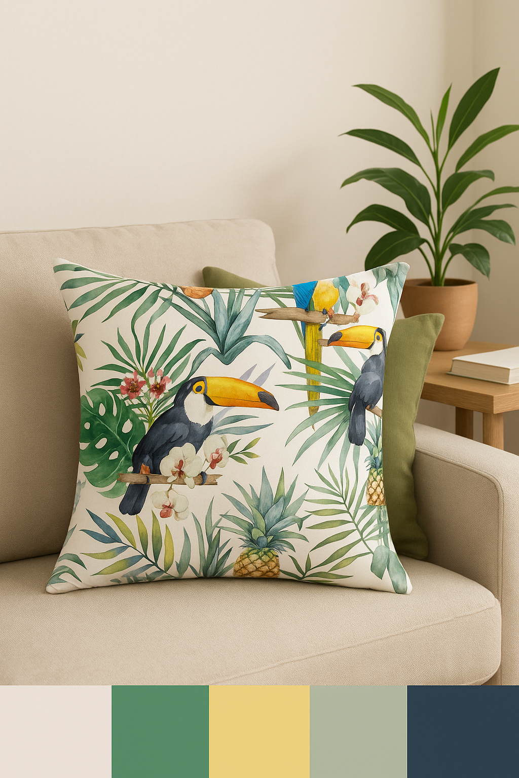 housse de coussin motif cactus et plantes tropicales estivales - vue 3 sur 2