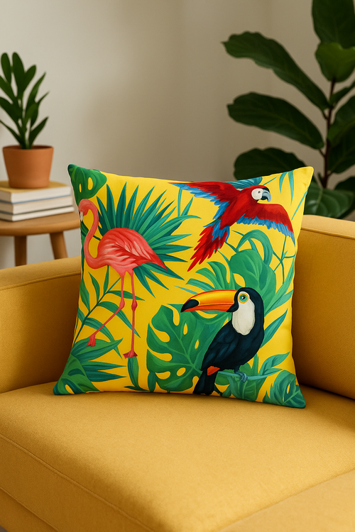 housse de coussin motif cactus monstera et plantes tropicales - vue 2 sur 2
