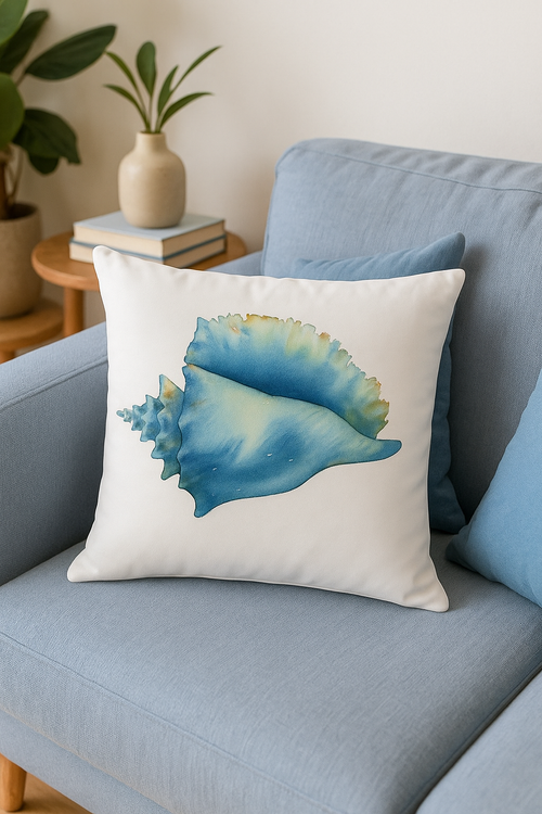 housse de coussin motif coquillage style marin décoratif - vue 2 sur 2