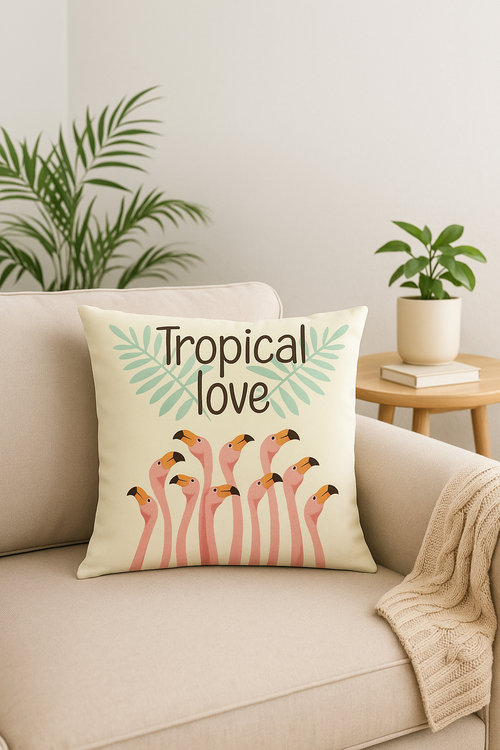 housse de coussin motif flamant rose pour décoration intérieure - vue 2 sur 2