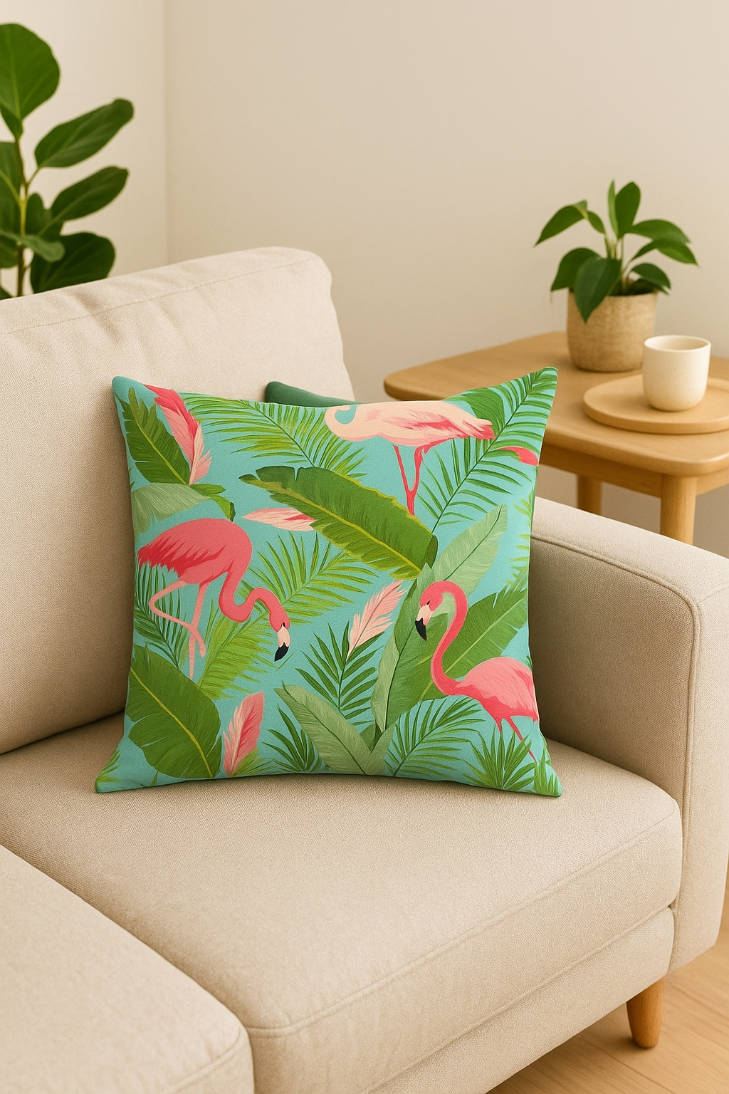 housse de coussin motif flamant rose pour décoration intérieure