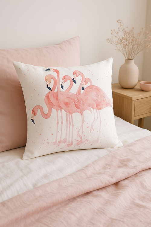housse de coussin motif flamant rose pour décoration intérieure - vue 2 sur 2