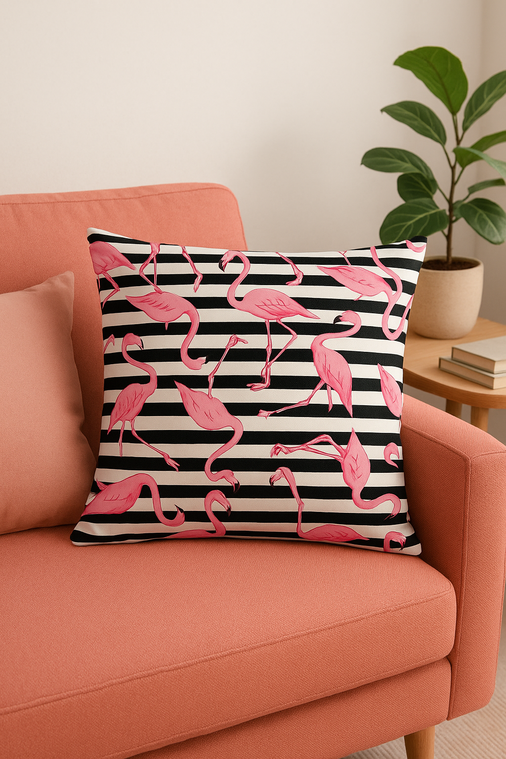 housse de coussin motif flamant rose style tropical décoratif - vue 3 sur 2