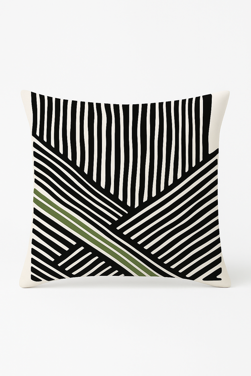 housse de coussin motif floral abstrait vert imprimé sur une face