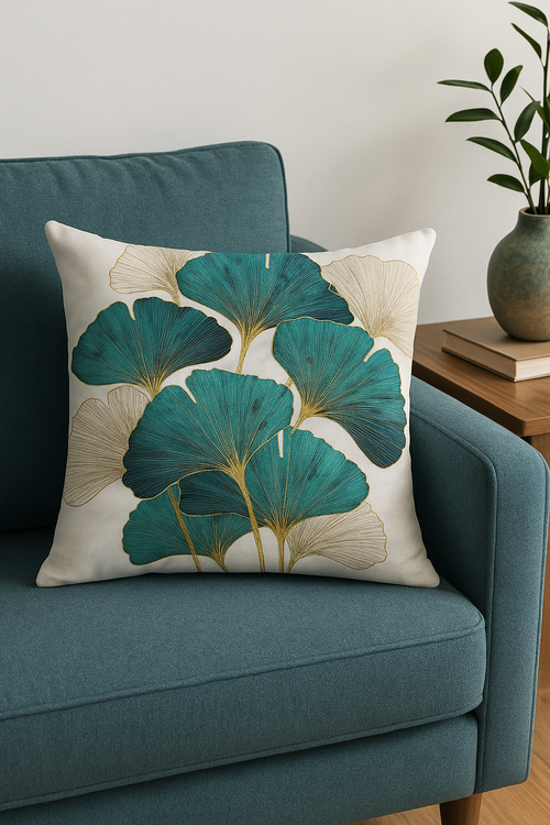 housse de coussin motif floral ginkgo pour salon et chambre - vue 2 sur 2