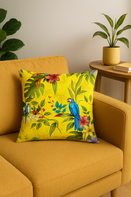 housse de coussin motif perroquet style tropical pour canapé