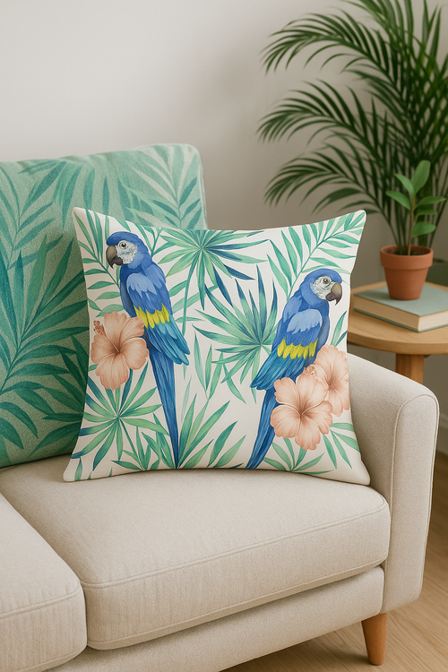 housse de coussin motif perroquet tropical pour salon - vue 2 sur 2