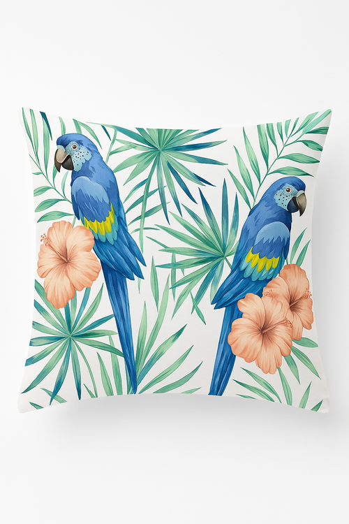 housse de coussin motif perroquet tropical pour salon