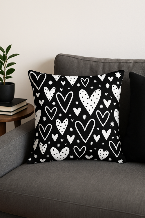 housse de coussin noire et blanche géométrique moderne et épurée - vue 2 sur 2