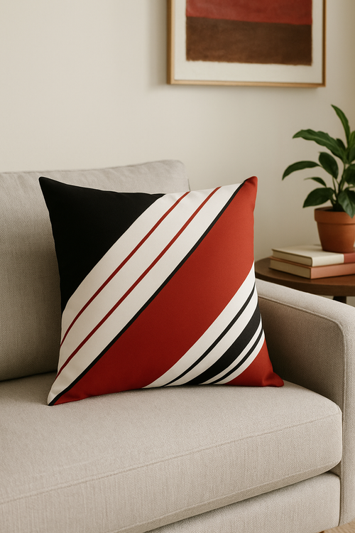 housse de coussin noire et rouge à motif géométrique - vue 2 sur 2