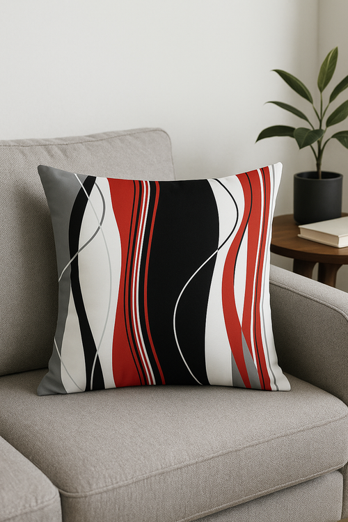 housse de coussin noire et rouge motif géométrique élégant - vue 2 sur 2