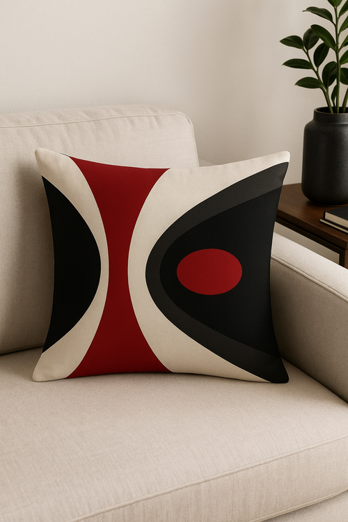 housse de coussin noire et rouge motif géométrique élégant - vue 2 sur 2