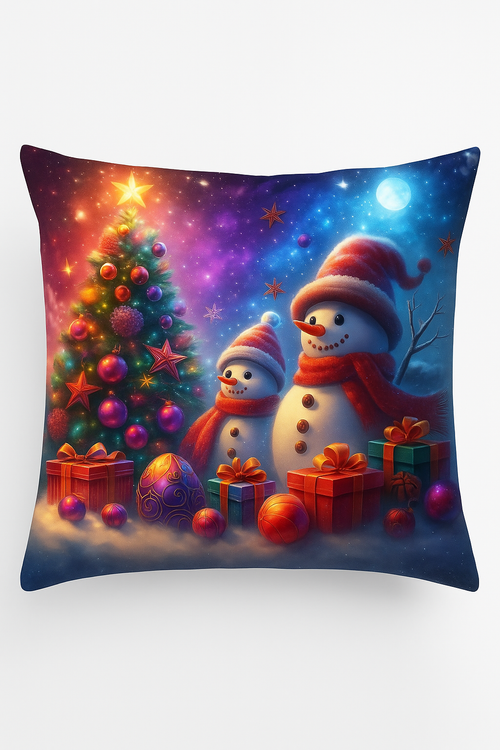 housse de coussin père noël cerfs et bonshommes de neige festive