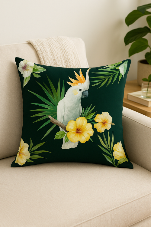 housse de coussin perroquet tropical pour canapé ou salon - vue 2 sur 2