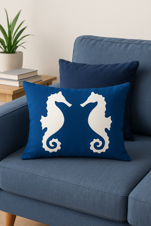 housse de coussin polyester motif animaux marins bleus 30x50 cm - vue 3 sur 2