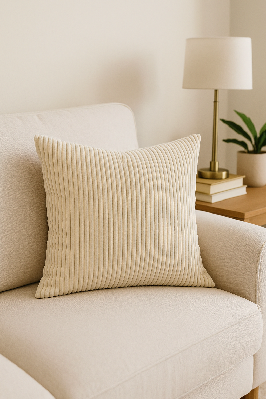 housse de coussin rayée en velours côtelé personnalisable 65x65 ou 70x70 cm - vue 3 sur 2