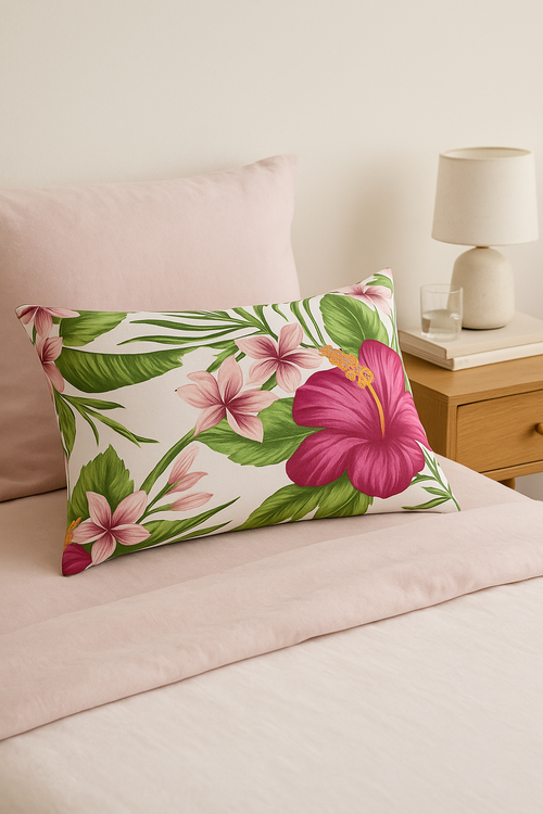housse de coussin rectangulaire à fleurs tropicales 30 x 50 cm - vue 2 sur 2
