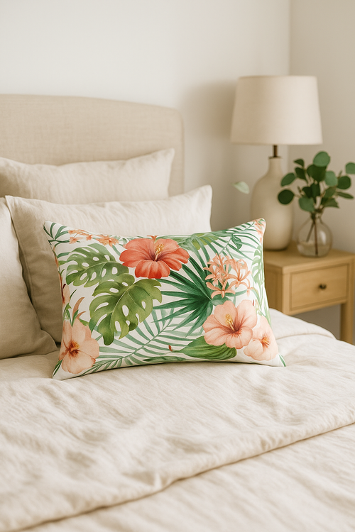 housse de coussin rectangulaire fleurs tropicales 30 x 50 cm - vue 3 sur 2