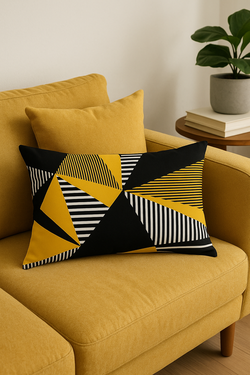 housse de coussin rectangulaire géométrique à rayures colorées 30x50 cm - vue 2 sur 2