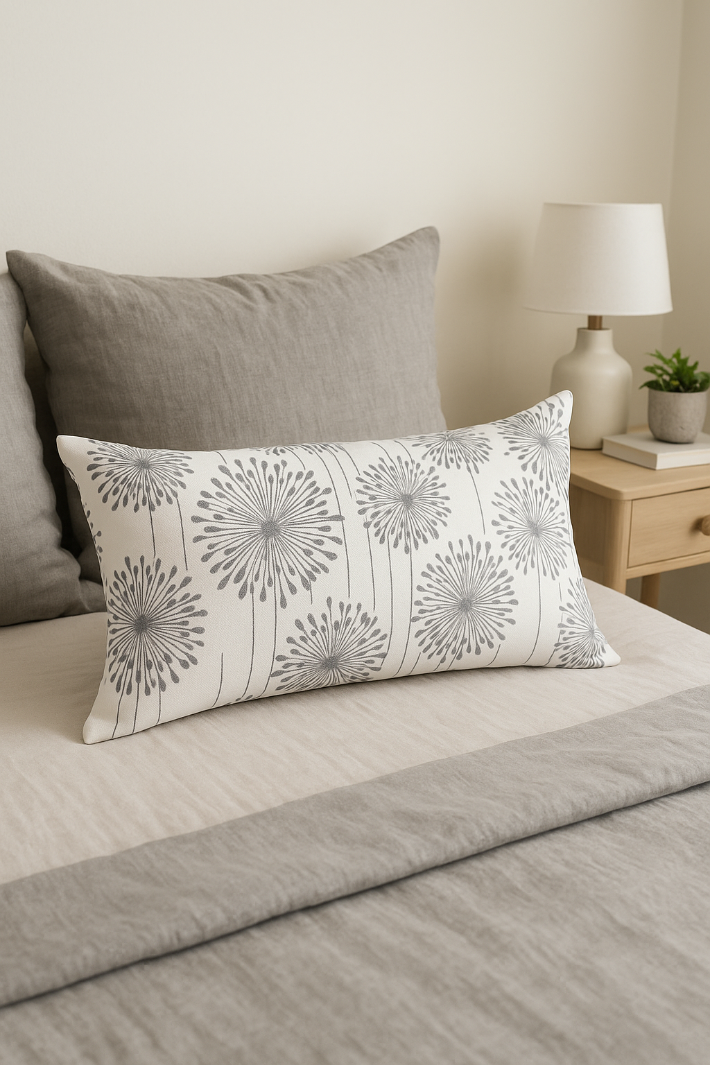 housse de coussin rectangulaire géométrique gris patchwork décoratif - vue 2 sur 2