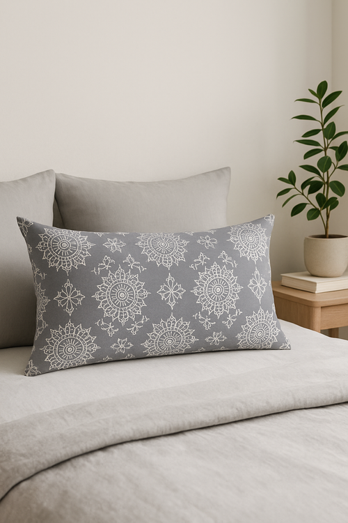 housse de coussin rectangulaire géométrique gris patchwork décorative