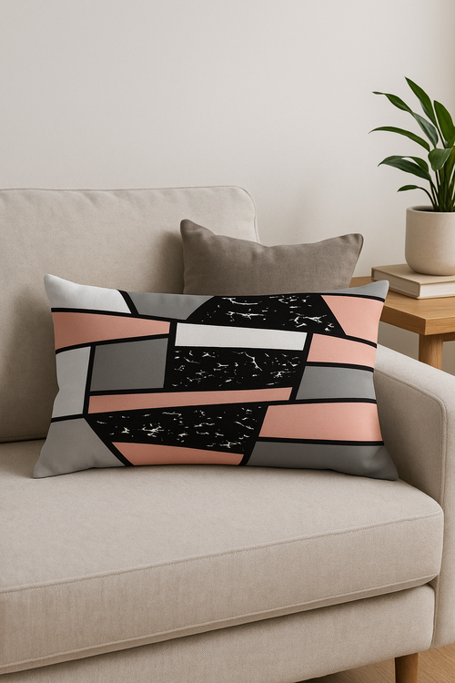 housse de coussin rectangulaire géométrique jaune et rouge 30 x 50 cm - vue 2 sur 2