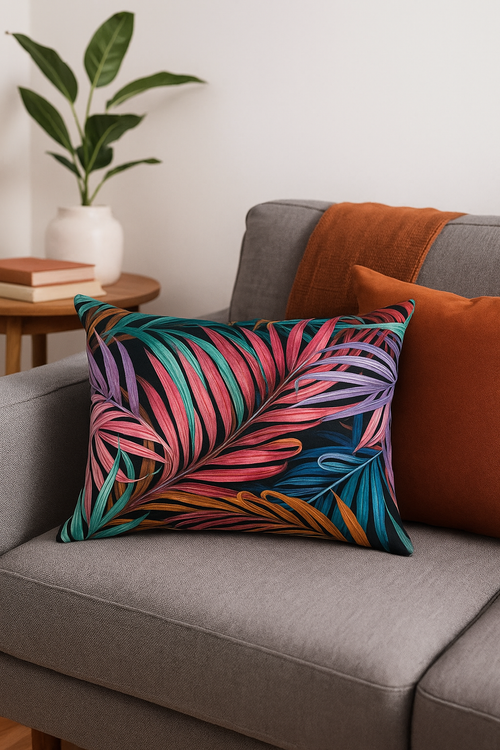 housse de coussin rectangulaire imprimée fleurs tropicales 30 x 50 cm - vue 3 sur 2