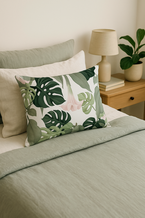 housse de coussin rectangulaire imprimée fleurs tropicales 30x50 cm - vue 3 sur 2