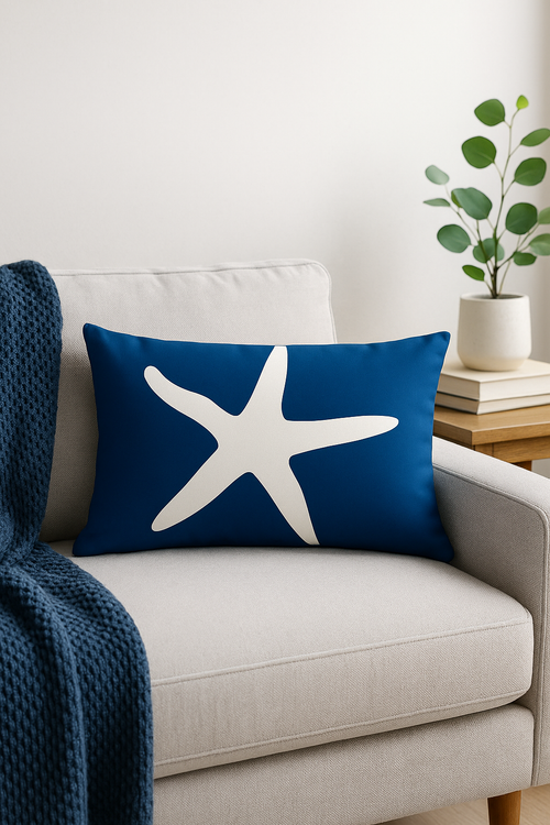 housse de coussin rectangulaire motif animaux marins bleus 30 x 50 cm - vue 2 sur 2