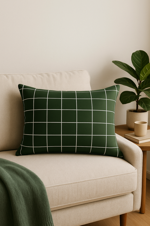 housse de coussin rectangulaire motif géométrique arc-en-ciel et végétal - vue 2 sur 2