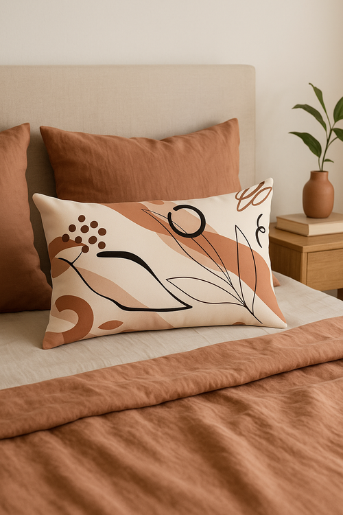 housse de coussin rectangulaire motif géométrique arc-en-ciel et végétal - vue 2 sur 2