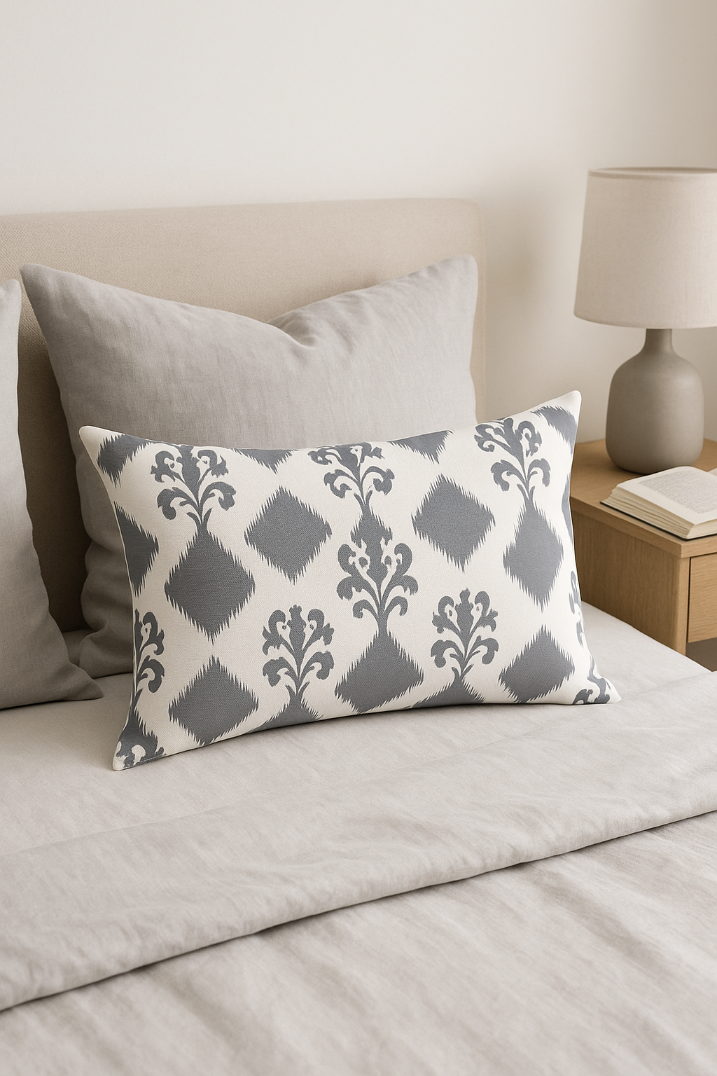 housse de coussin rectangulaire motif géométrique gris patchwork décoratif - vue 2 sur 2