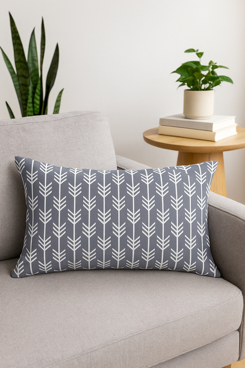 housse de coussin rectangulaire motif géométrique gris patchwork décoratif