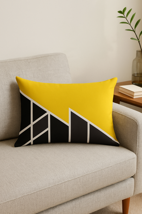 housse de coussin rectangulaire motif géométrique jaune rouge 30 x 50 cm - vue 2 sur 2