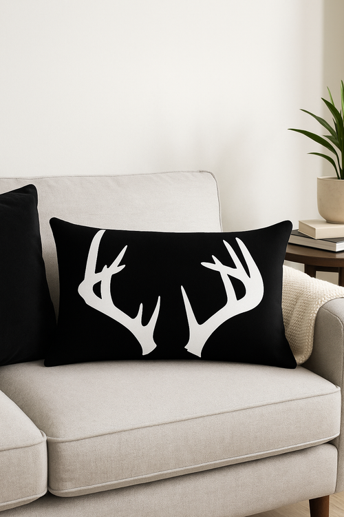 housse de coussin rectangulaire motif géométrique noir et blanc 30 x 50 cm - vue 2 sur 2