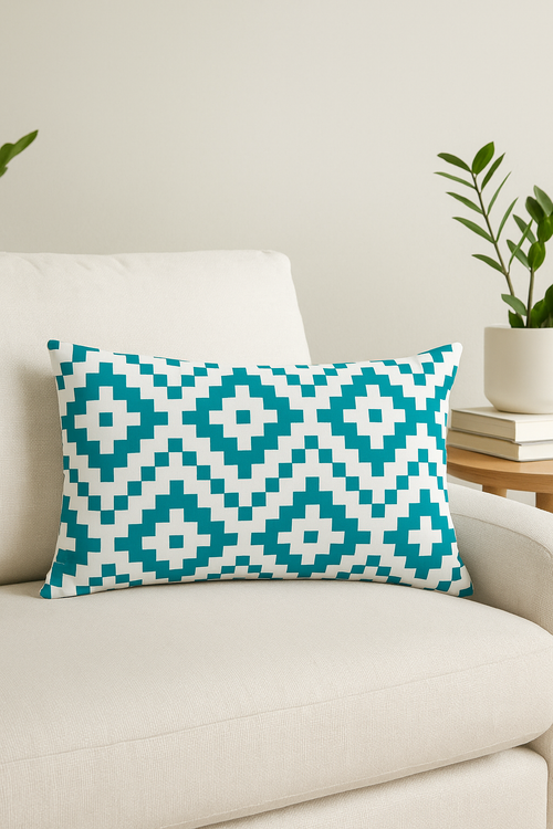 housse de coussin rectangulaire motif géométrique rayé coloré 30x50 cm - vue 2 sur 2