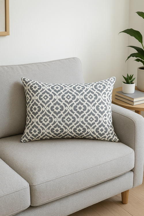 housse de coussin rectangulaire patchwork gris géométrique décorative