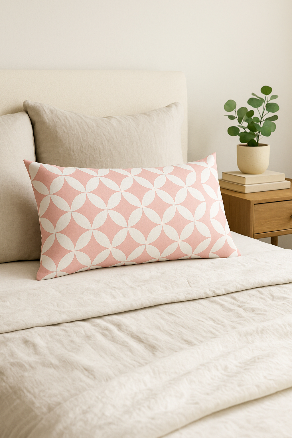 housse de coussin rose à motif géométrique décoratif pour la maison - vue 3 sur 2