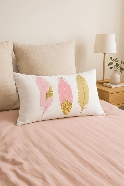 housse de coussin rose motif géométrique décoratif tendance pour la maison