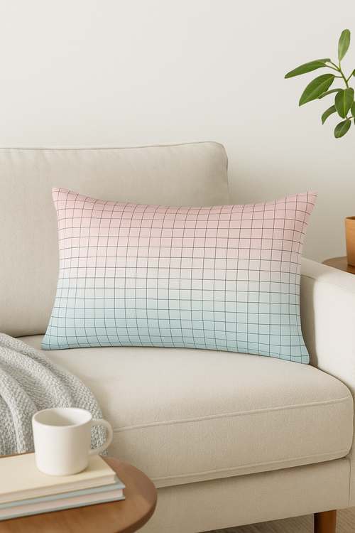 housse de coussin rose motif géométrique pour décoration intérieure - vue 2 sur 2