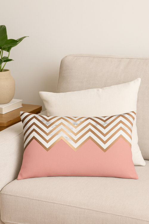 housse de coussin rose motif géométrique pour décoration intérieure - vue 2 sur 2