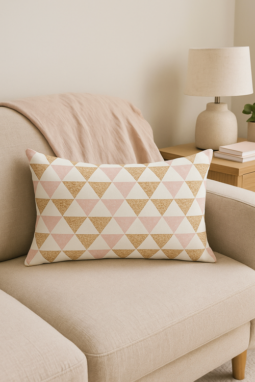 housse de coussin rose motif géométrique tendance pour décoration intérieure - vue 2 sur 2