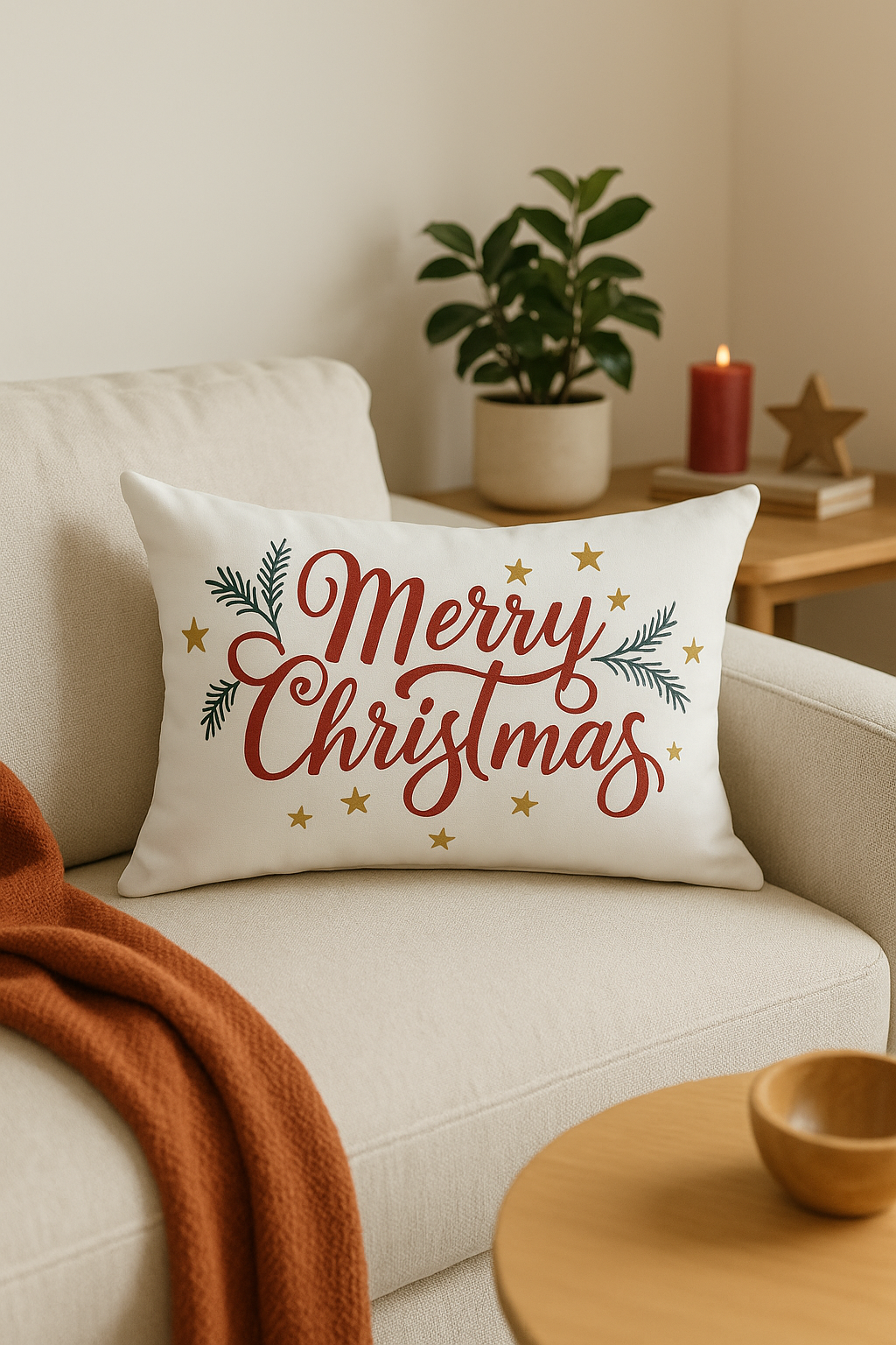housse de coussin rouge pour Noël décoration festive intérieure - vue 2 sur 2