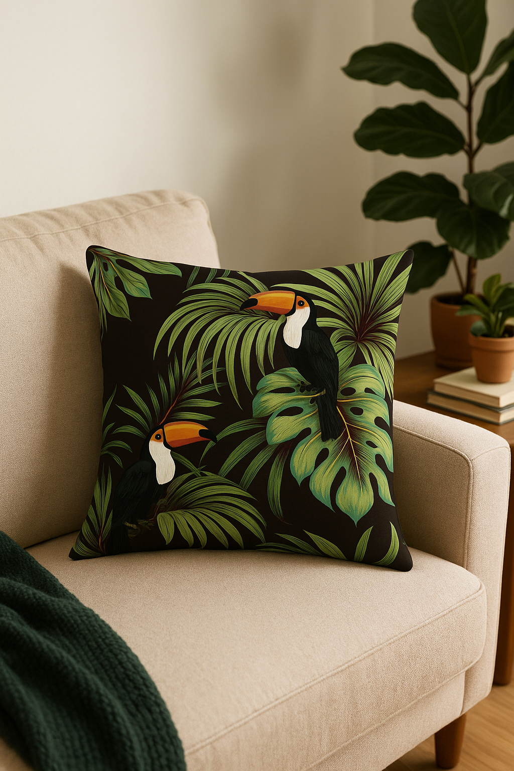 housse de coussin tropical avec motif perroquet coloré
