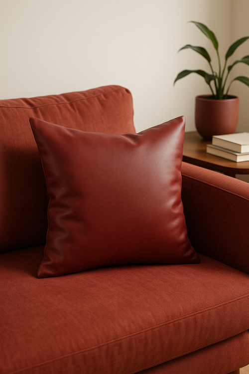 housse de coussin unie en similicuir pour décoration intérieure - vue 2 sur 2
