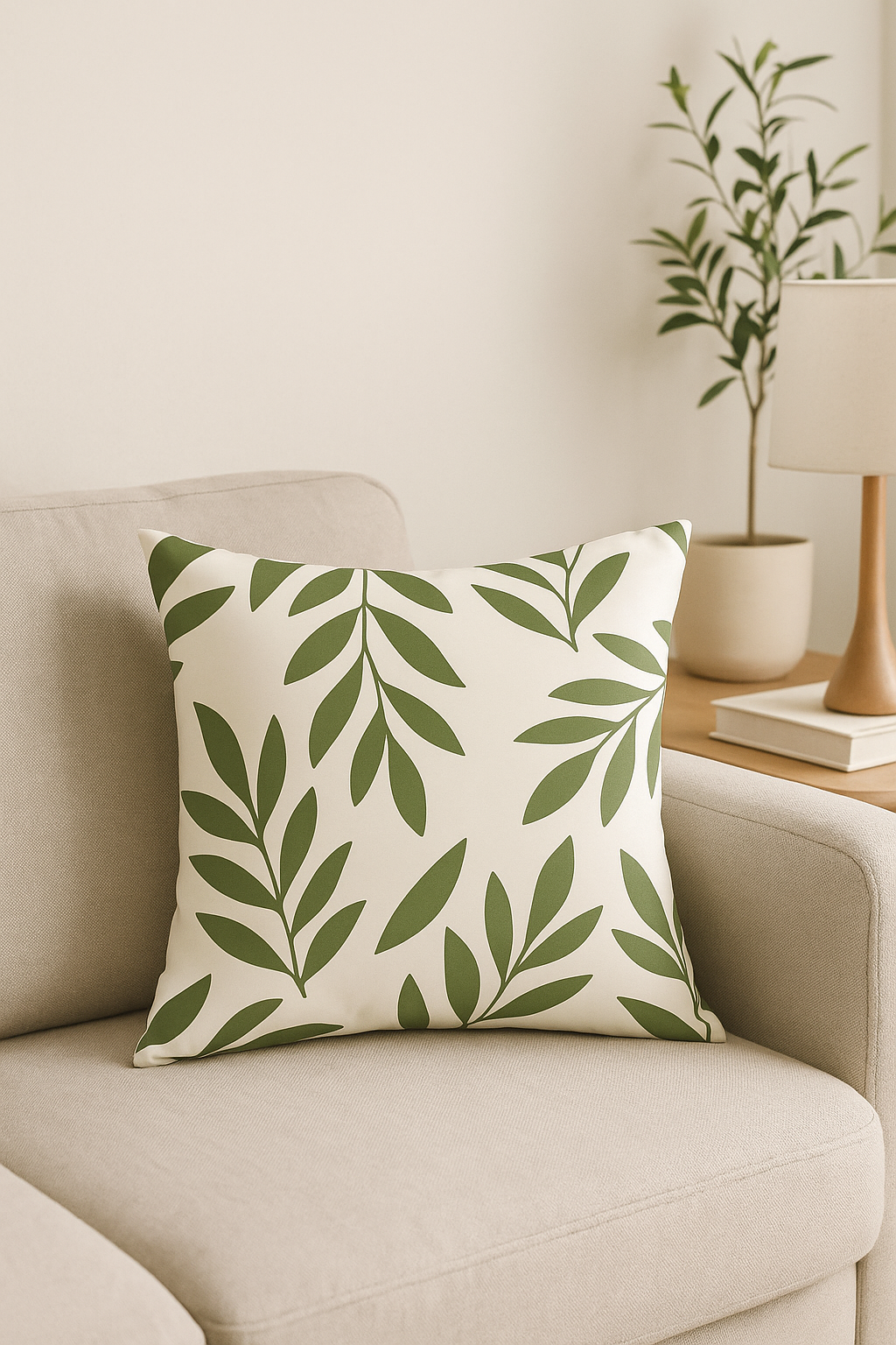 housse de coussin verte à motif floral abstrait imprimé sur une face